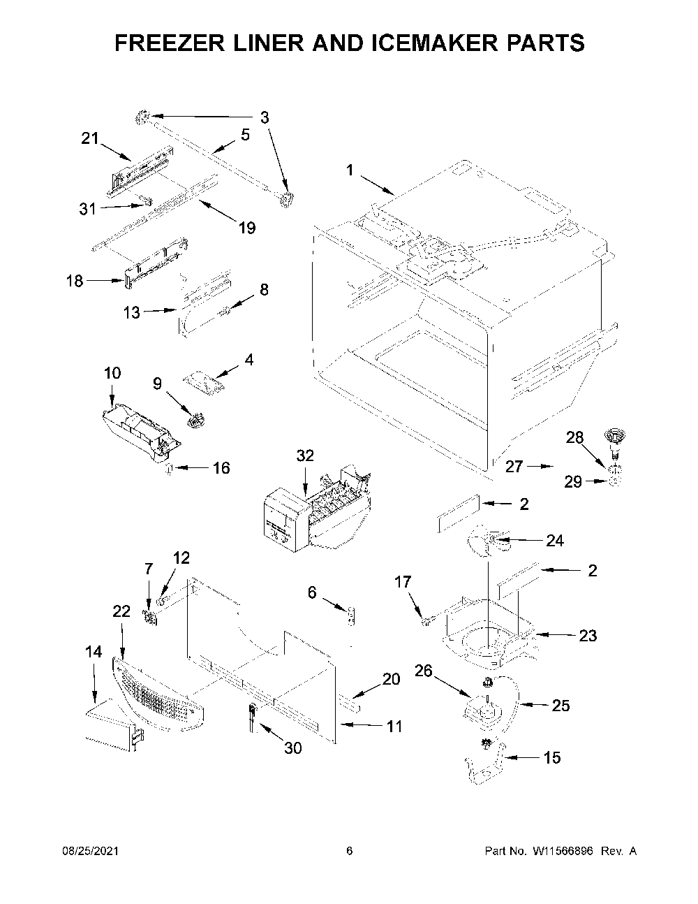 Freezer Liner And Icemaker Parts Diagram and Parts List for KRFC302EPA05  KitchenAid Refrigerator