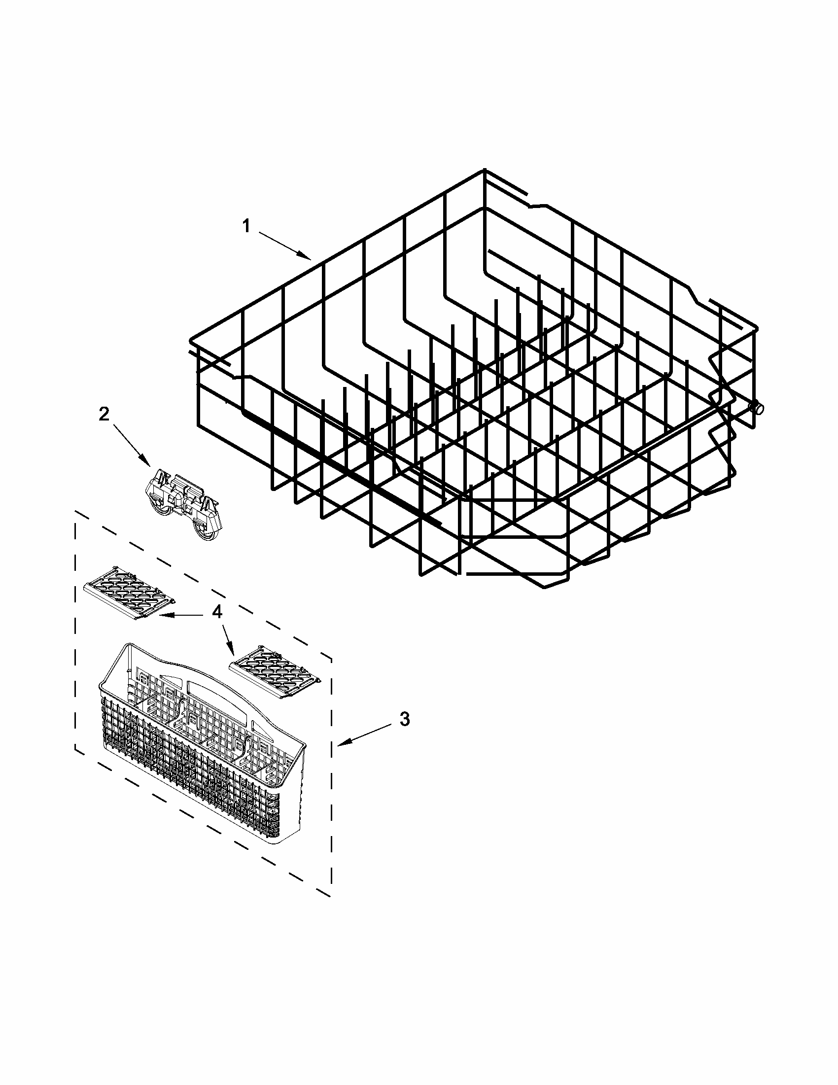 Lower Rack Parts Diagram and Parts List for 66512093K210  Kenmore Dishwasher