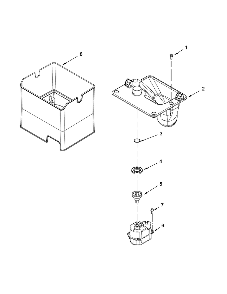 Motor And Ice Container Parts Diagram and Parts List for WRX988SIBE02  Whirlpool Refrigerator