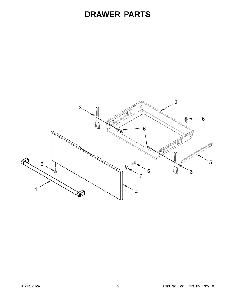 Drawer Parts Diagram and Parts List for YKSEG700EBS7  KitchenAid Range