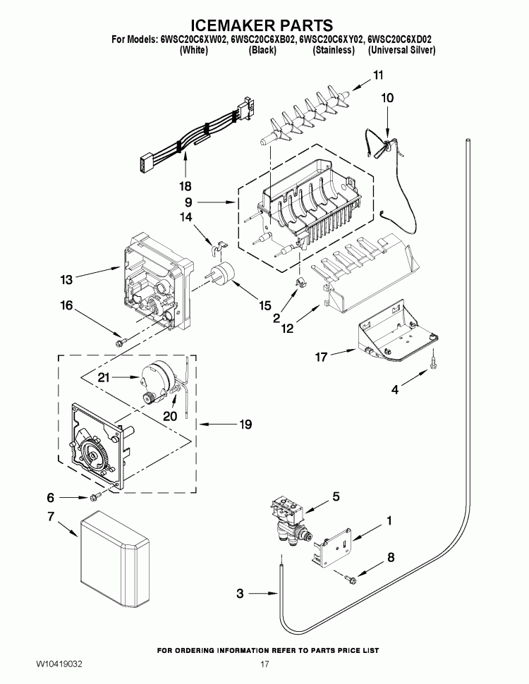 ICEMAKER PARTS Diagram and Parts List for 6WSC20C6XB02  Whirlpool Refrigerator