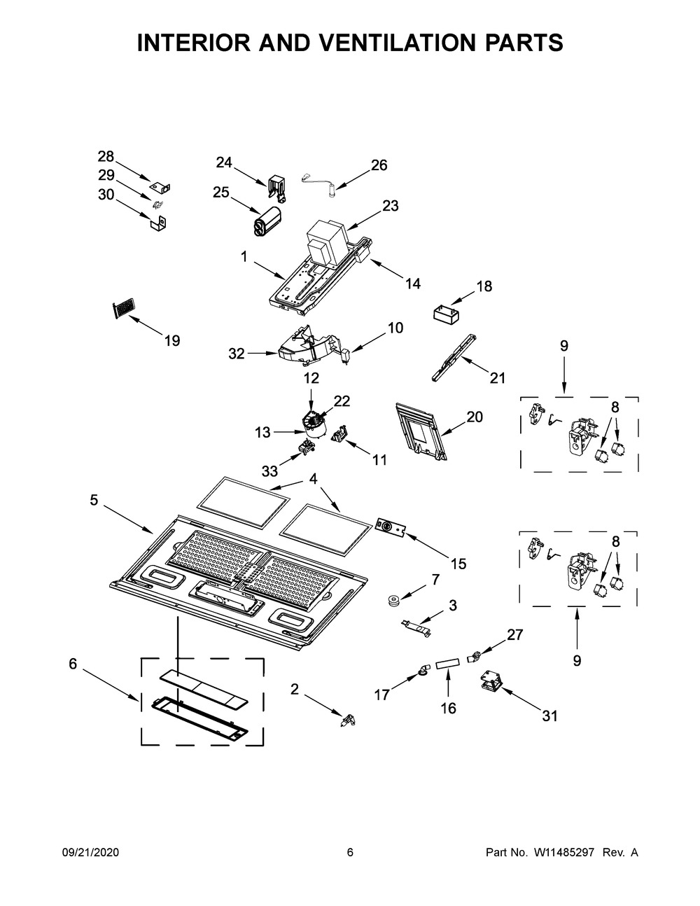 Interior And Ventilation Parts Diagram and Parts List for KMHC319KPS0  Whirlpool Microwave Oven Combo