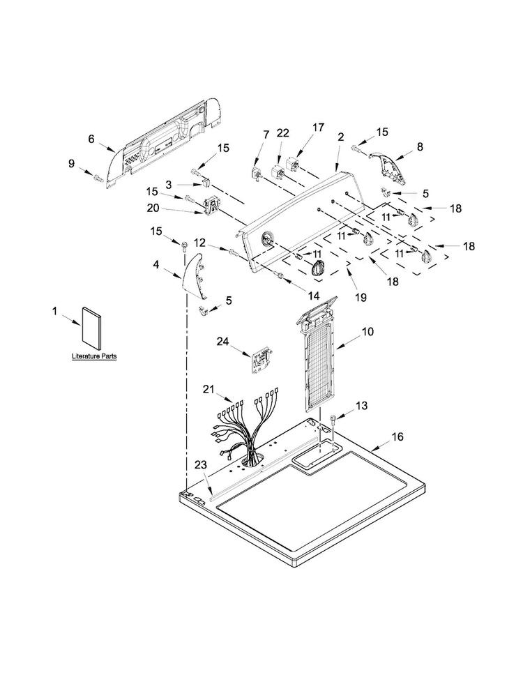Top And Console Parts Diagram and Parts List for 11075102310  Kenmore Dryer