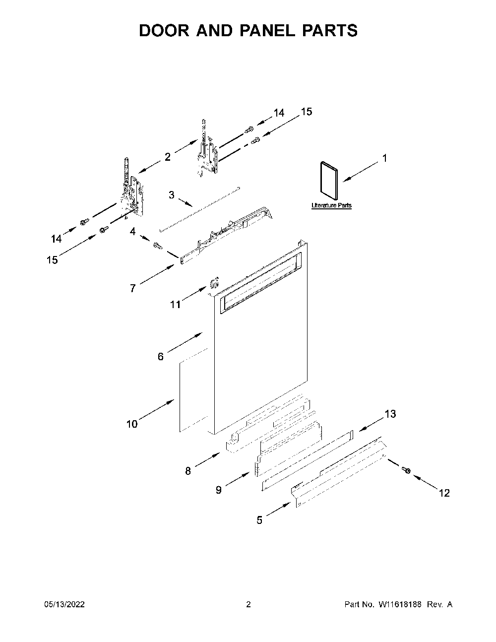 Door And Panel Parts Diagram and Parts List for KDPM604KPS1  KitchenAid Dishwasher