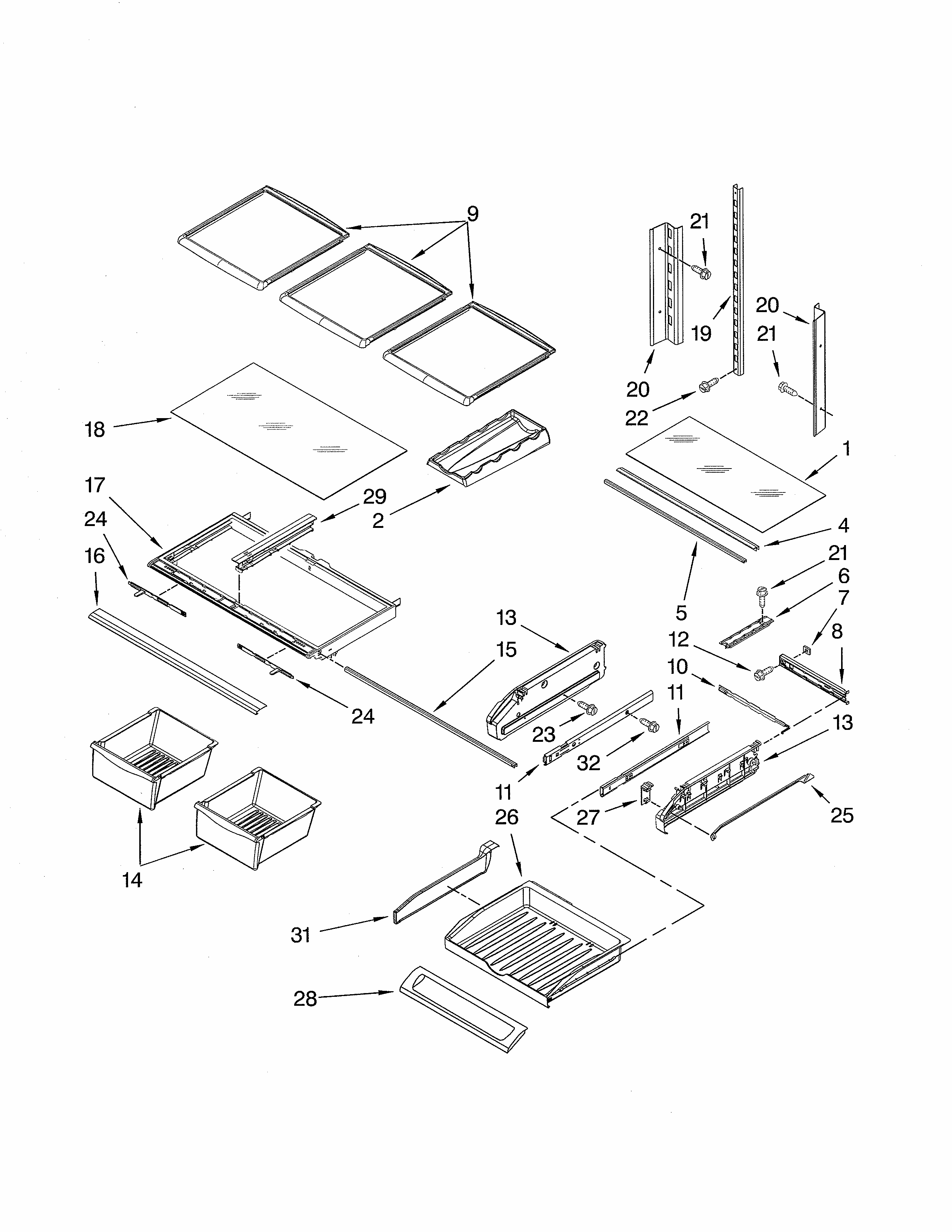 Shelf Diagram and Parts List for 59679243014  Kenmore Refrigerator
