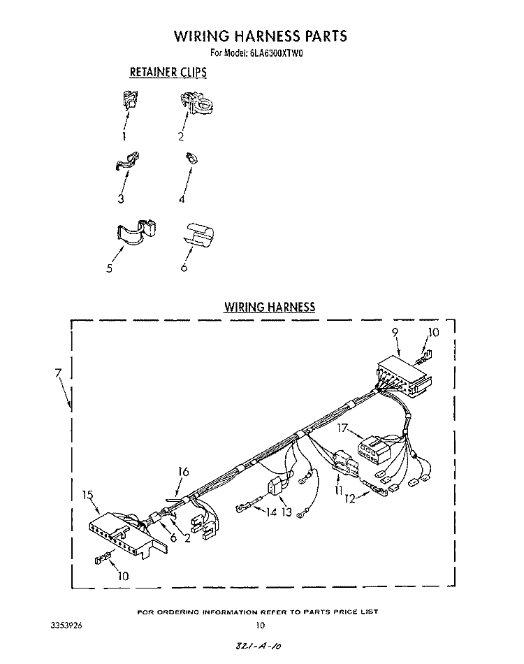 WIRING HARNESS Diagram and Parts List for 6LA6300XTW0  Whirlpool Washer