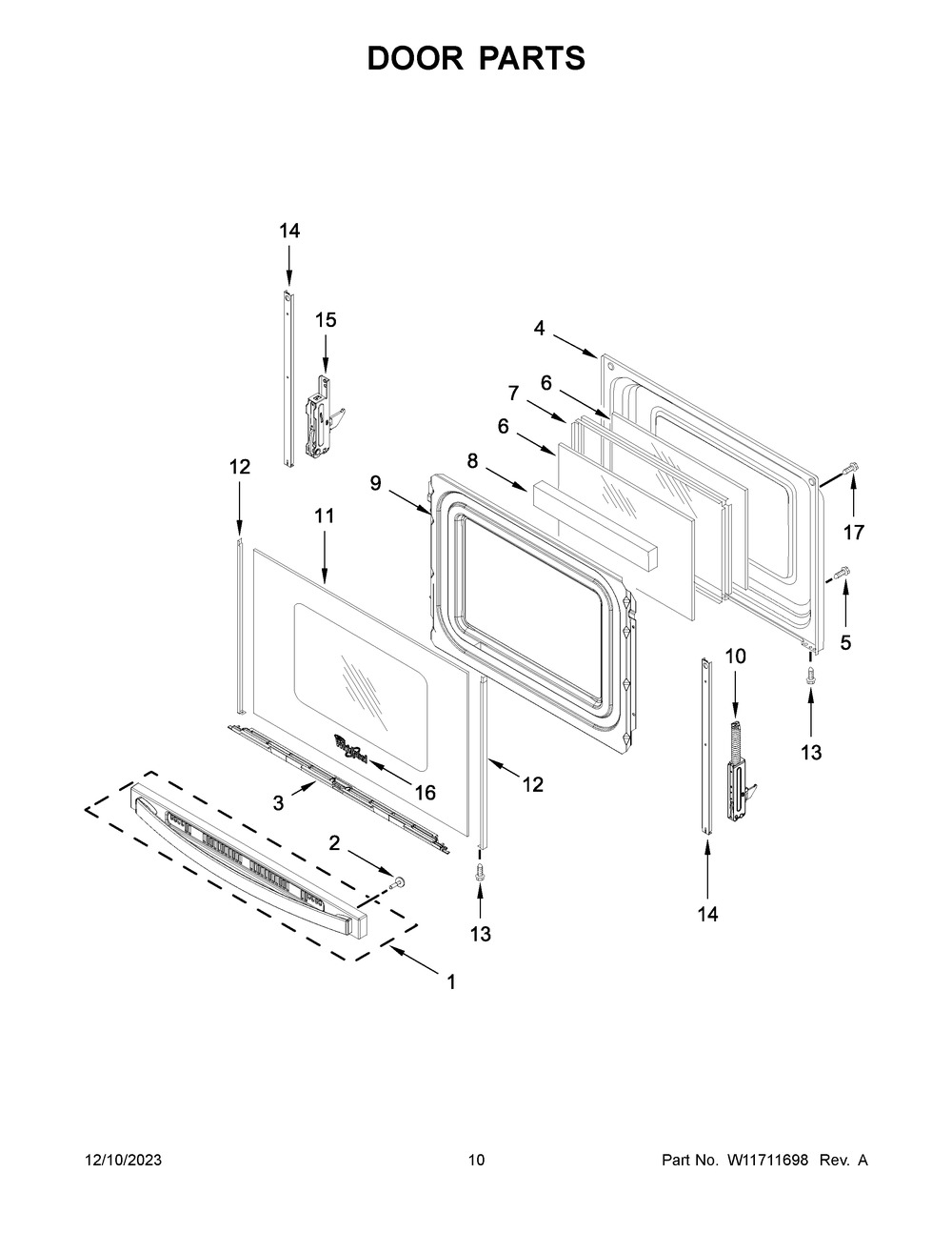 Door Parts Diagram and Parts List for WFG535S0LS5  Whirlpool Range