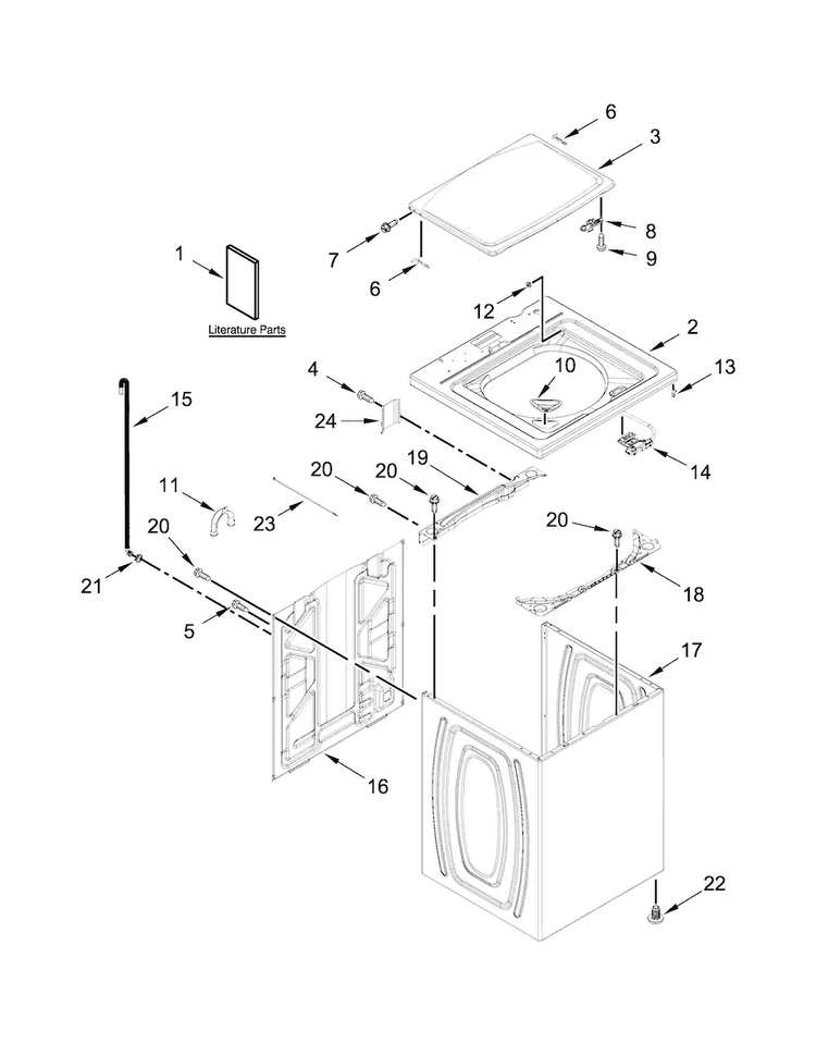 Top And Cabinet Parts Diagram and Parts List for 7MWTW1805EM1  Whirlpool Washer