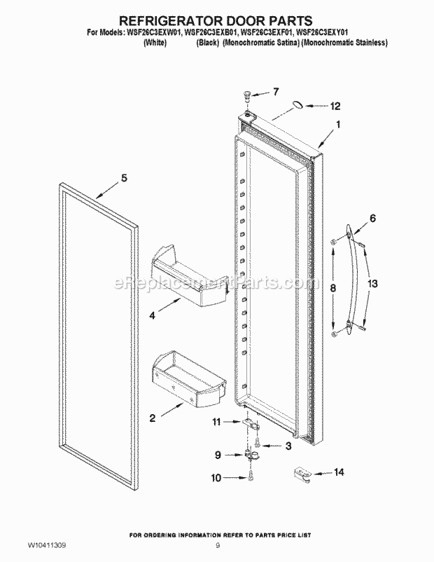 REFRIGERATOR DOOR PARTS Diagram and Parts List for WSF26C3EXF01  Whirlpool Refrigerator