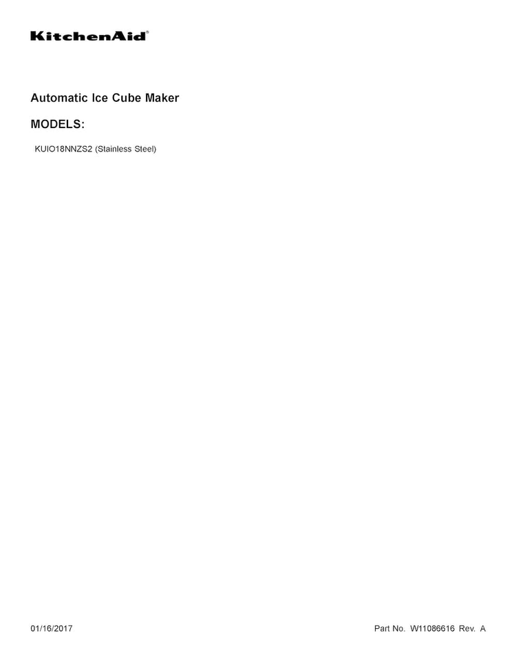 Cover Sheet Diagram and Parts List for KUIO18NNZS2  KitchenAid Ice Maker