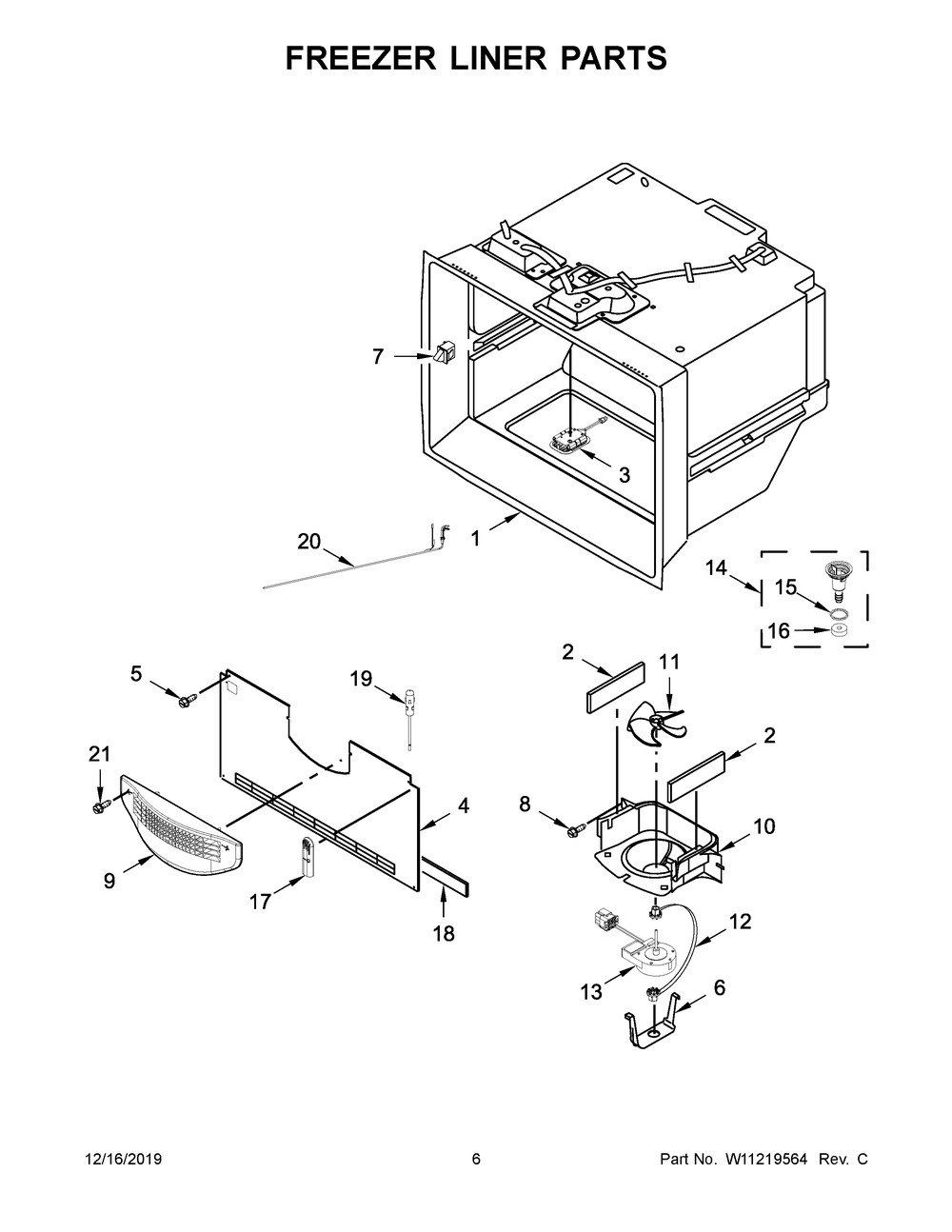 Freezer Liner Parts Diagram and Parts List for WRF767SDHV00  Whirlpool Refrigerator