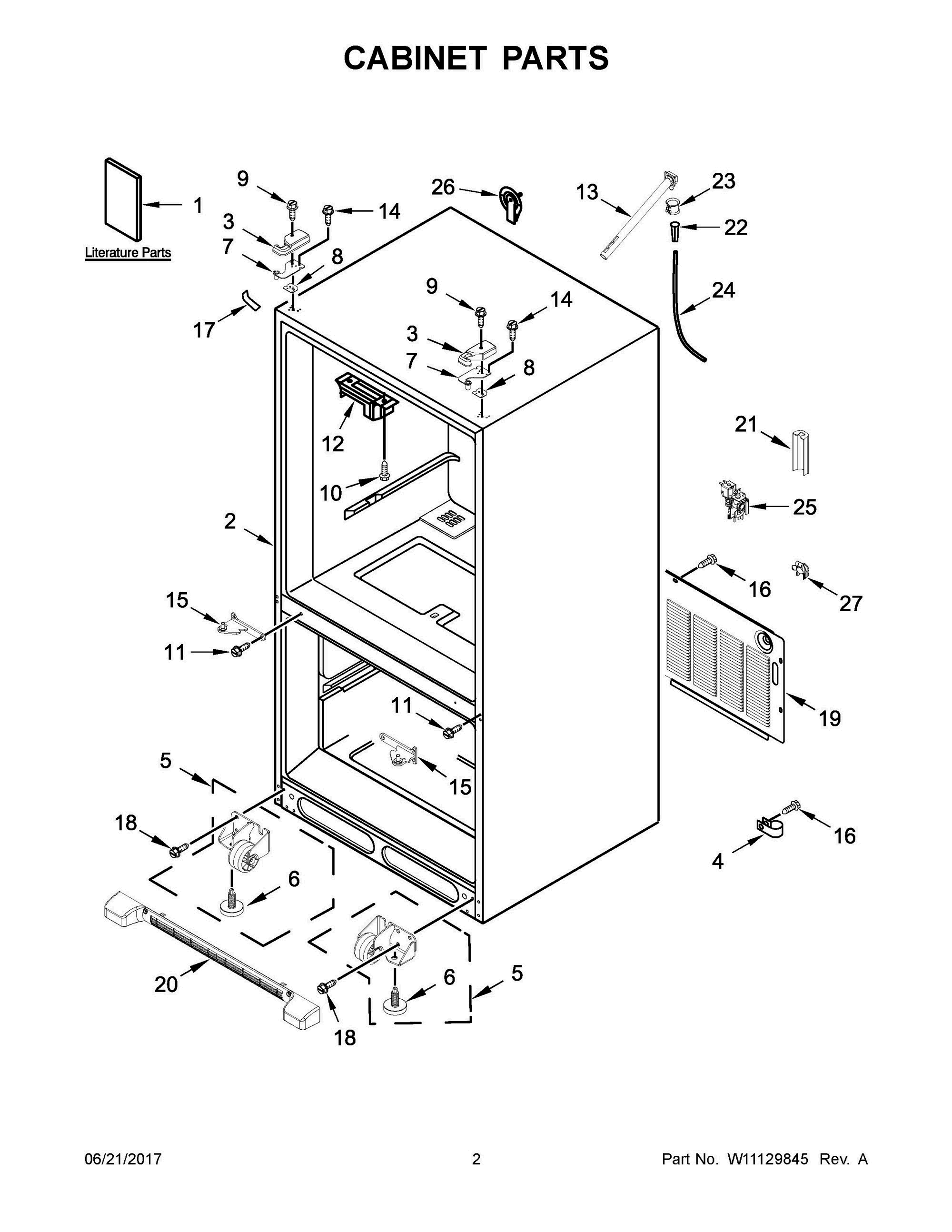 02 - CABINET PARTS Diagram and Parts List for WRF532SMHW00  Whirlpool Refrigerator