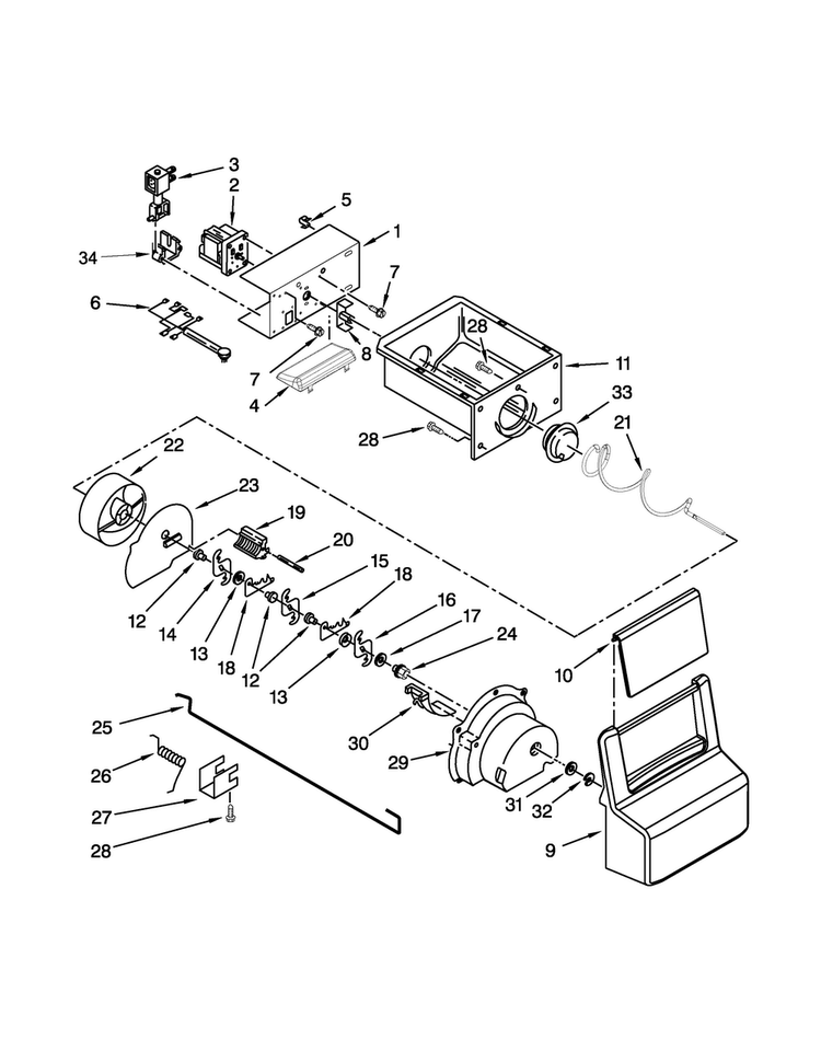 Motor And Ice Container Parts Diagram and Parts List for WRS322FDAB02  Whirlpool Refrigerator