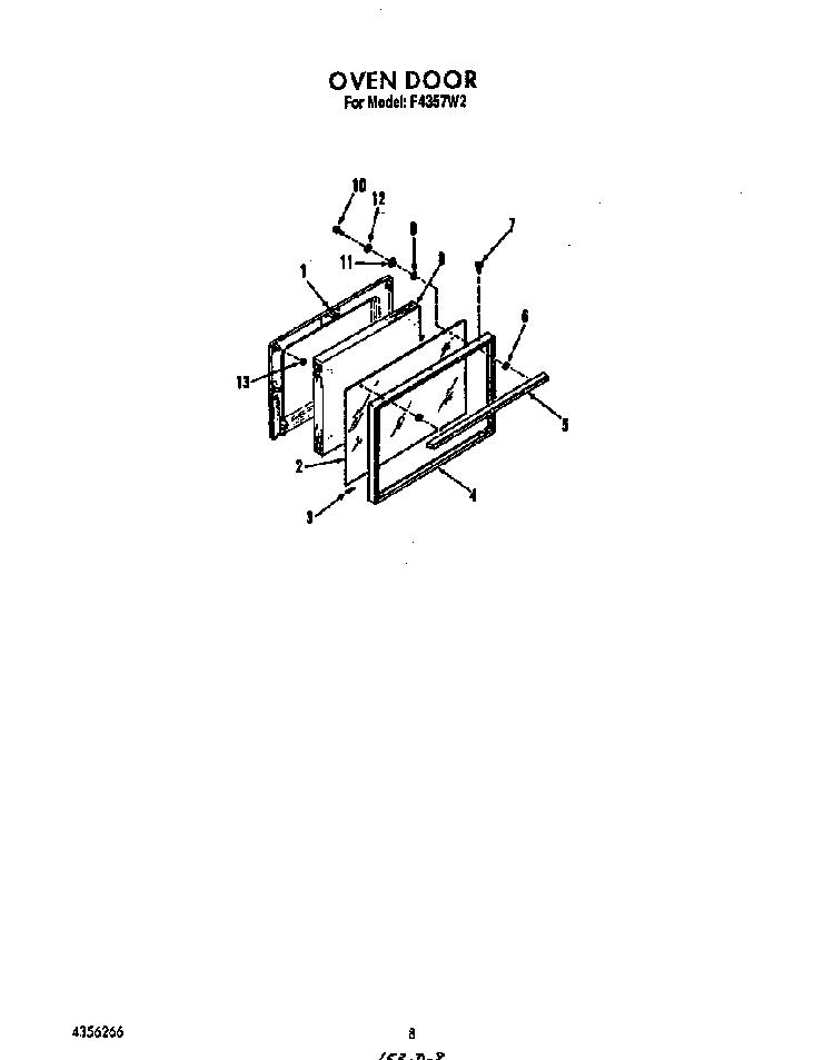 Oven Door Diagram and Parts List for F4357*2  Roper Range