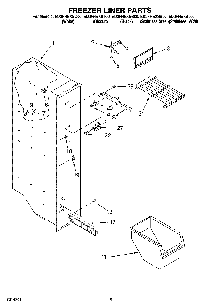 FREEZER LINER PARTS Diagram and Parts List for ED2FHEXSL00  Whirlpool Refrigerator
