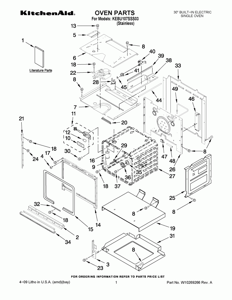 OVEN PARTS Diagram and Parts List for KEBU107SSS03  KitchenAid Wall Oven
