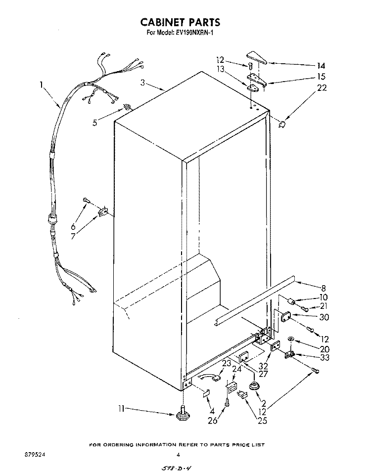 CABINET Diagram and Parts List for EV190NXSW00  Whirlpool Freezer