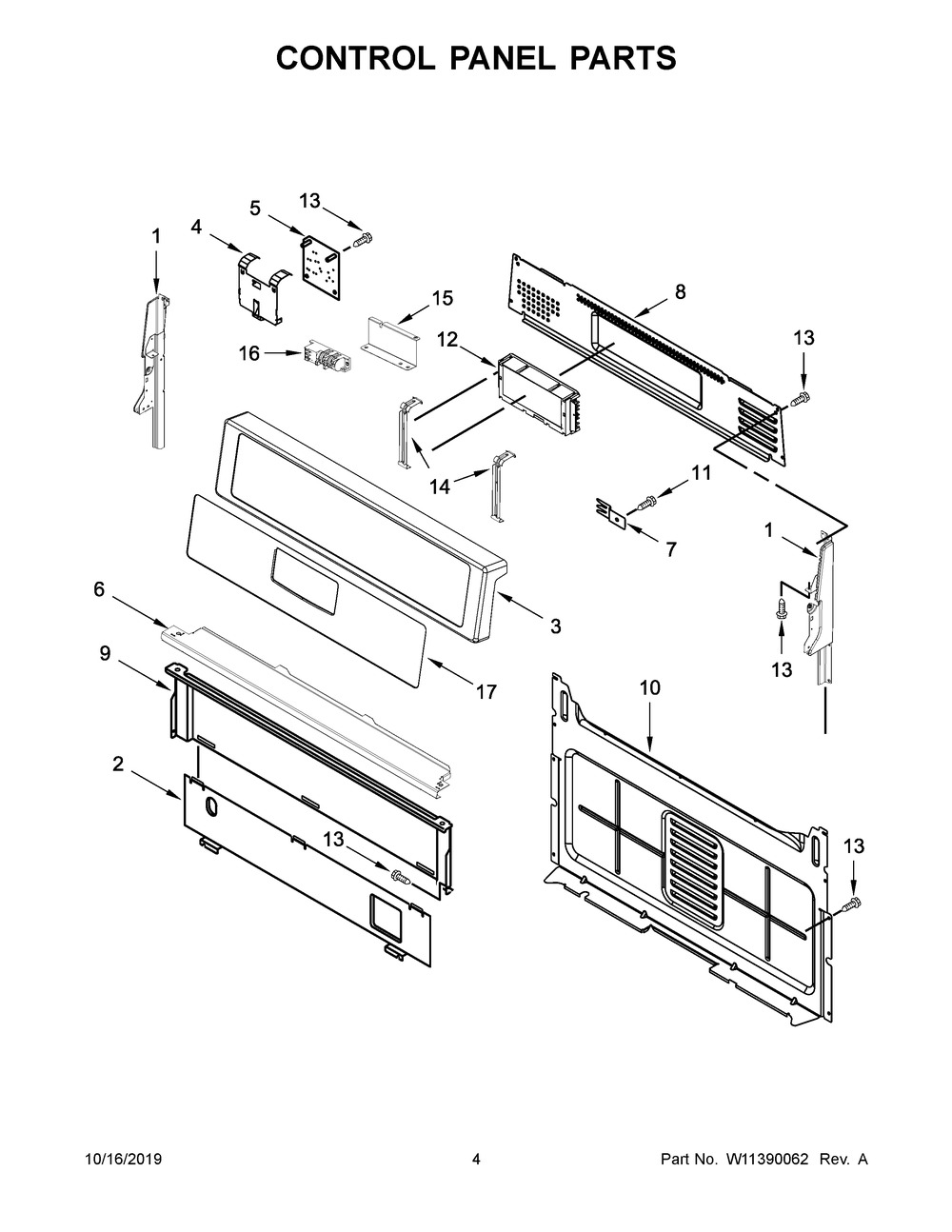 Control Panel Parts Diagram and Parts List for WFG515S0JS0  Whirlpool Range