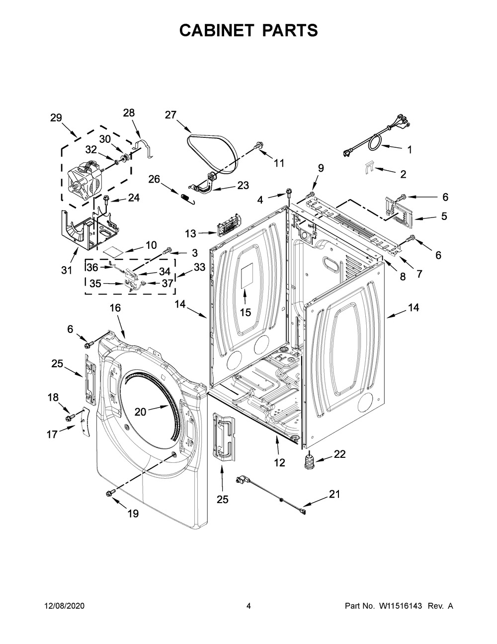 Cabinet Parts Diagram and Parts List for YWED560LHW2  Whirlpool Dryer