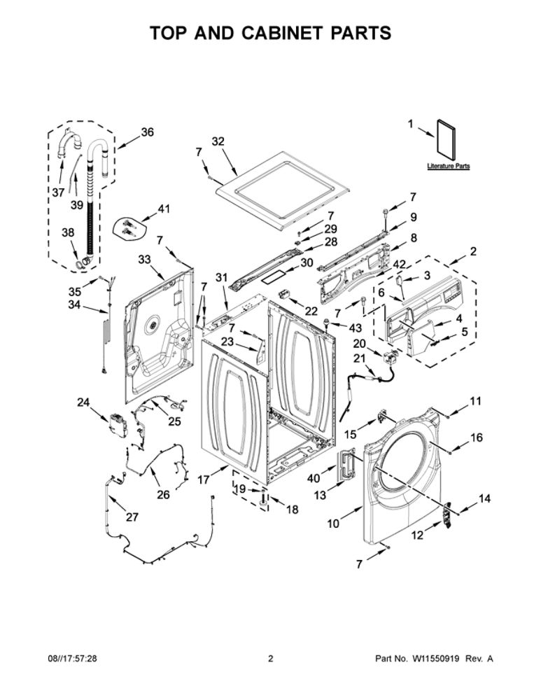Top And Cabinet Parts Diagram and Parts List for 8TWFW8620HW2  Whirlpool Washer