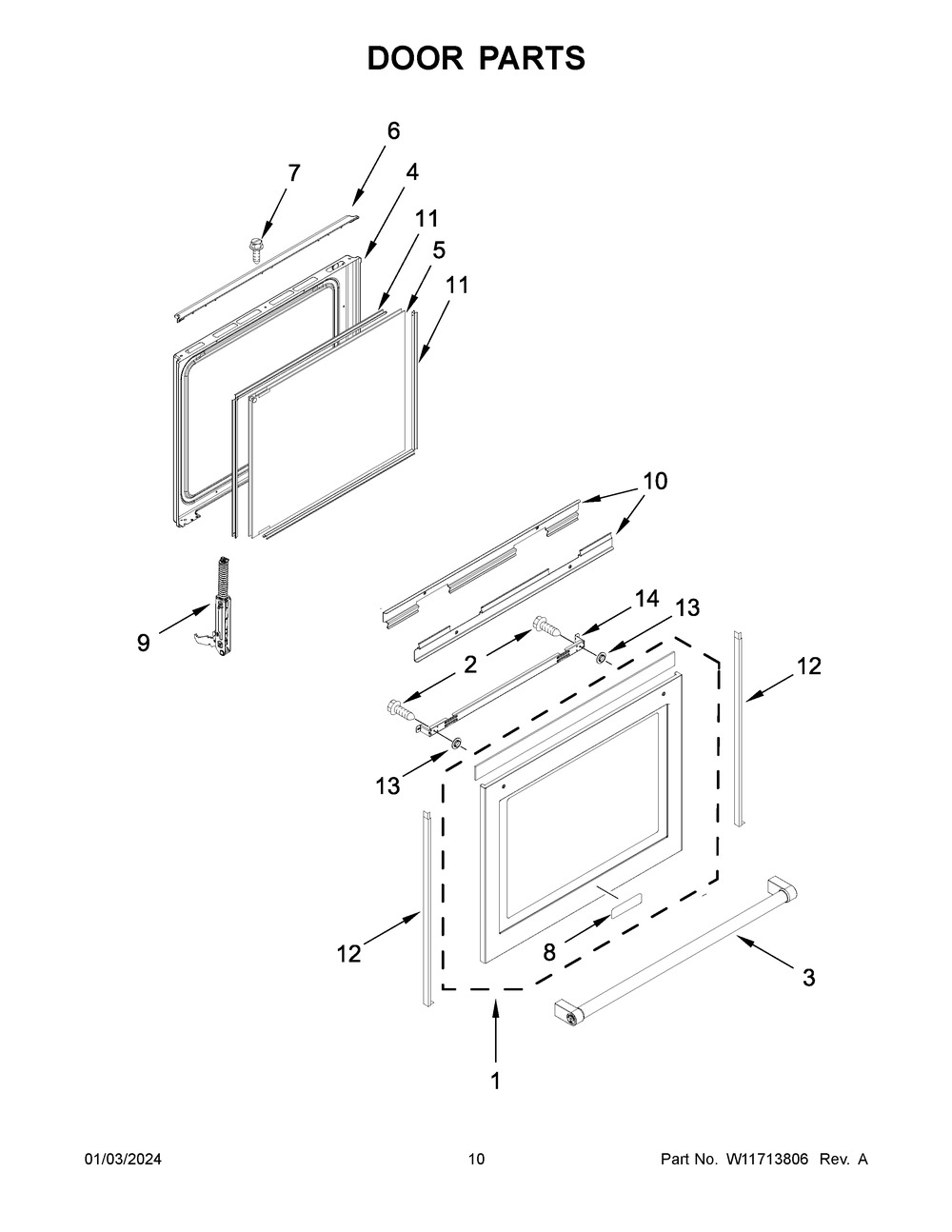 Door Parts Diagram and Parts List for KFGG500EBS8  KitchenAid Range
