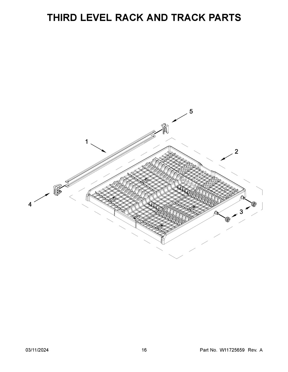 Third Level Rack And Track Parts Diagram and Parts List for WDT750SAKB3  Whirlpool Dishwasher