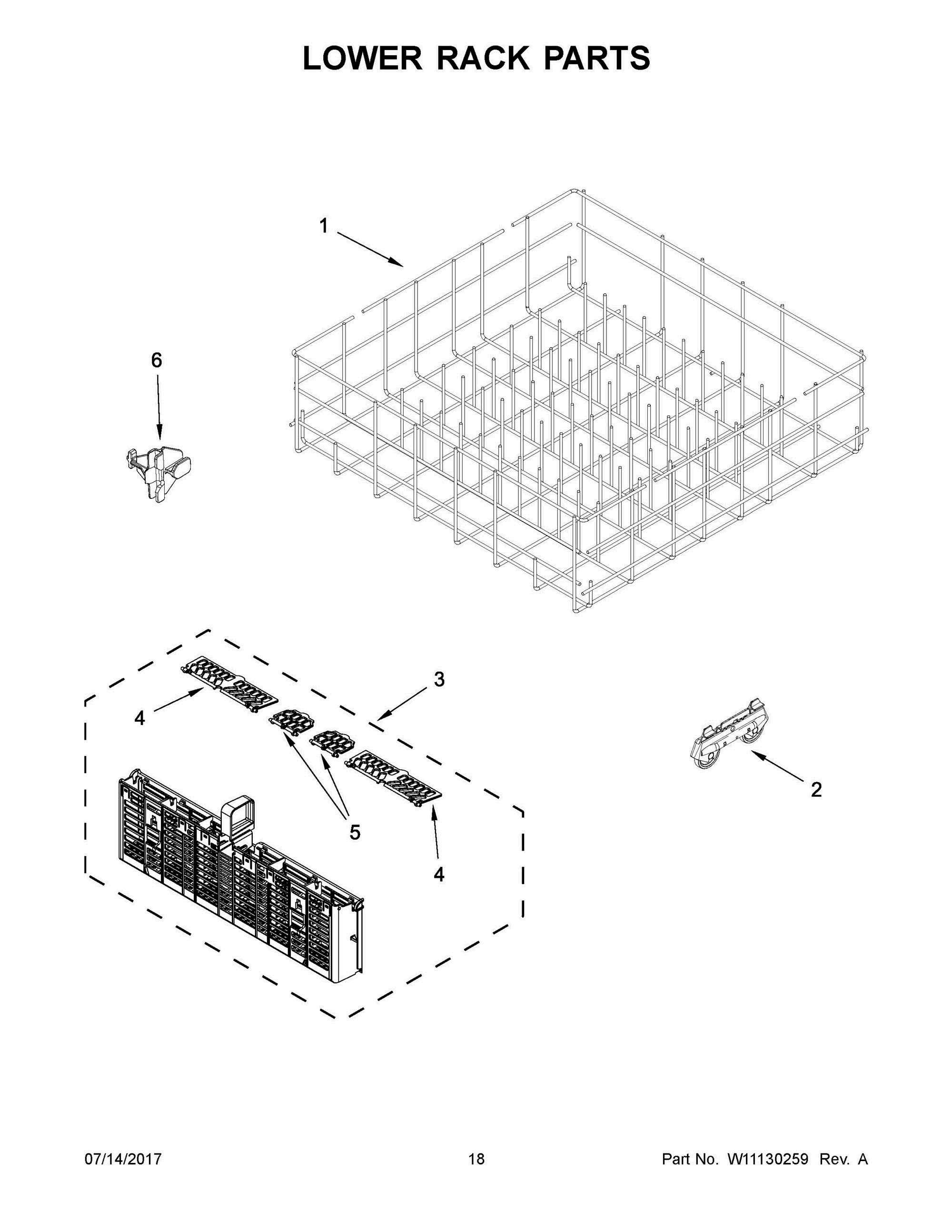 10 - LOWER RACK PARTS Diagram and Parts List for WDT710PAHB1  Whirlpool Dishwasher
