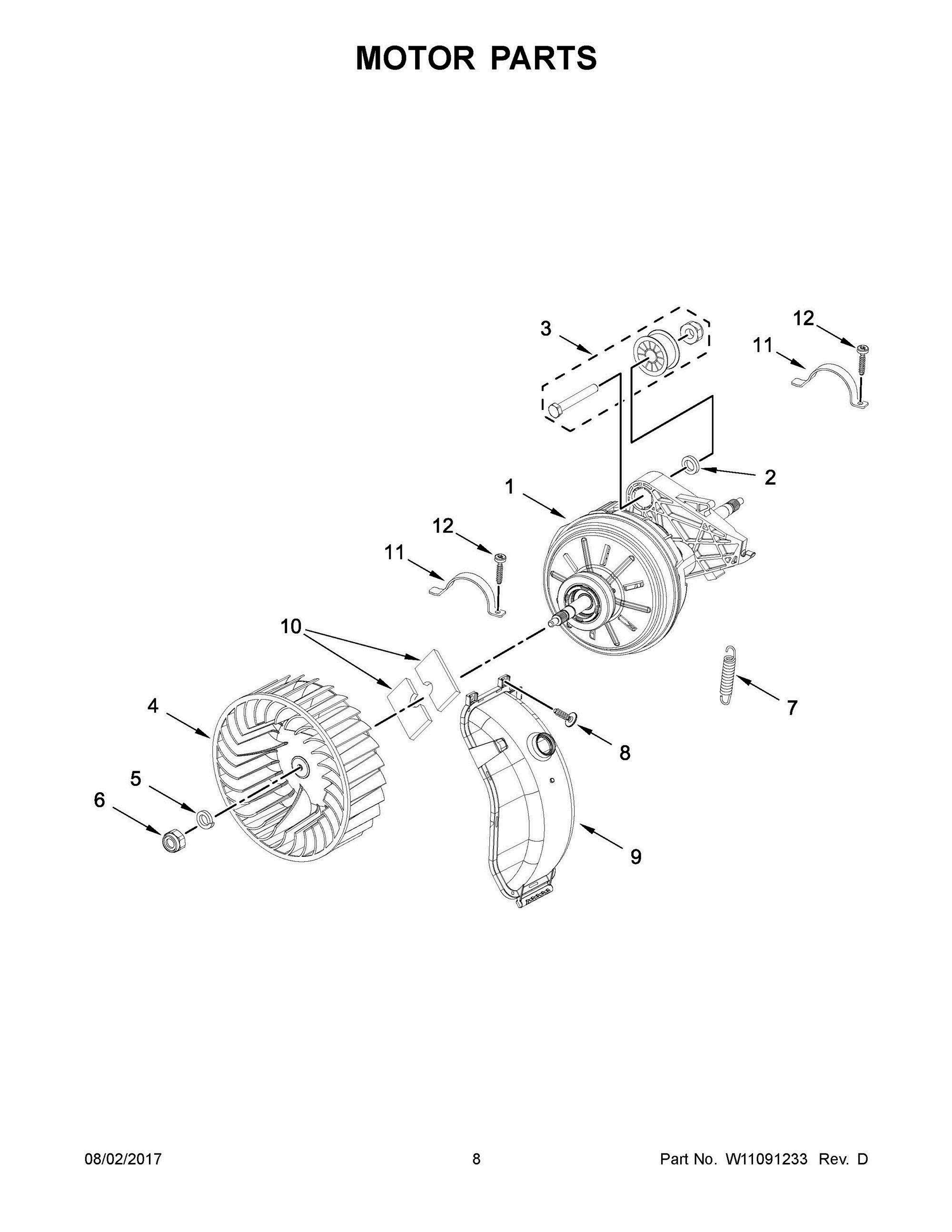 05 - MOTOR PARTS Diagram and Parts List for YWHD5090GW0  Whirlpool Dryer