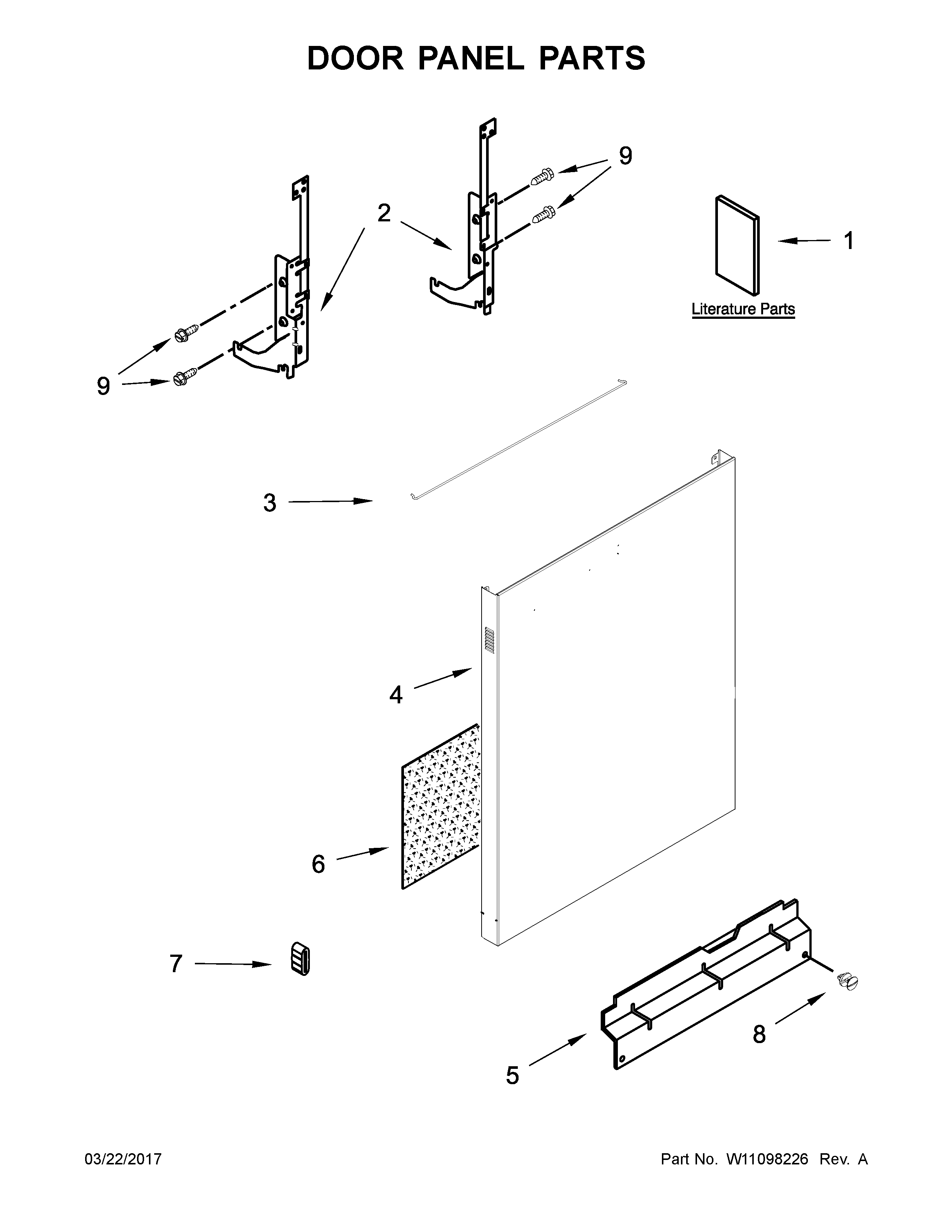Door Panel Parts Diagram and Parts List for 66517389N710  Kenmore Dishwasher