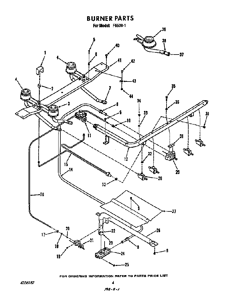 Burner Diagram and Parts List for F6508*1  Roper Range