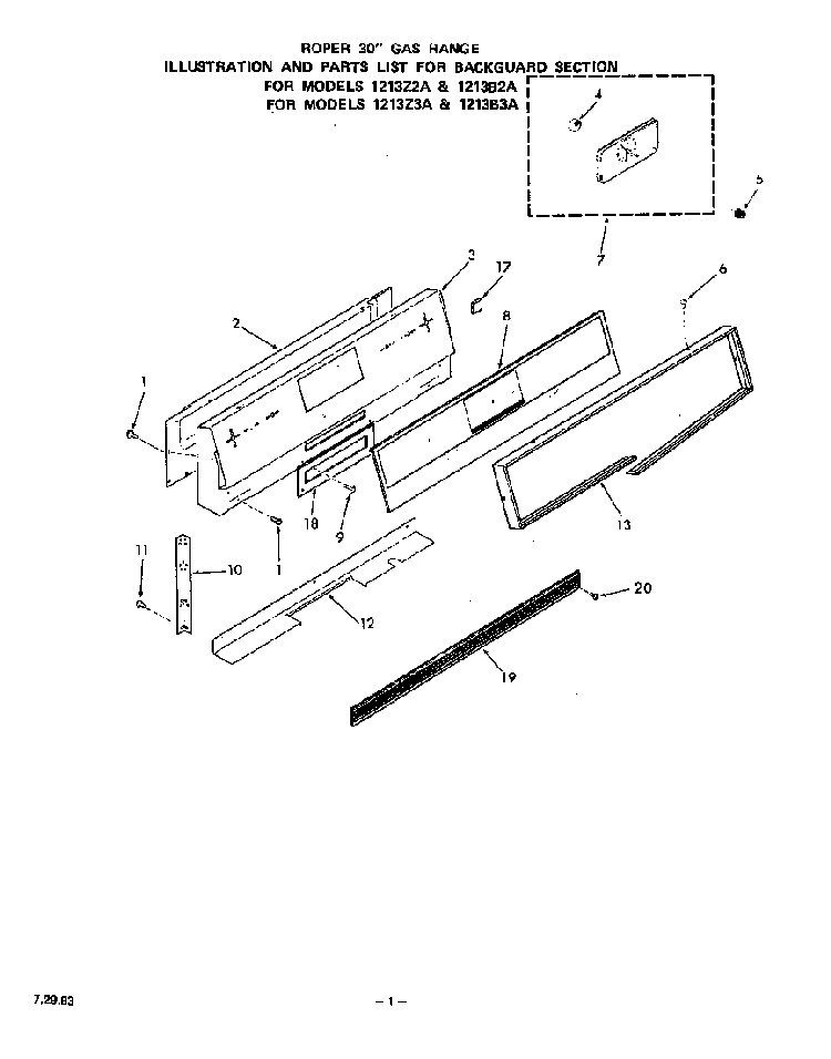 Backguard Diagram and Parts List for 1213*3A  Roper Range