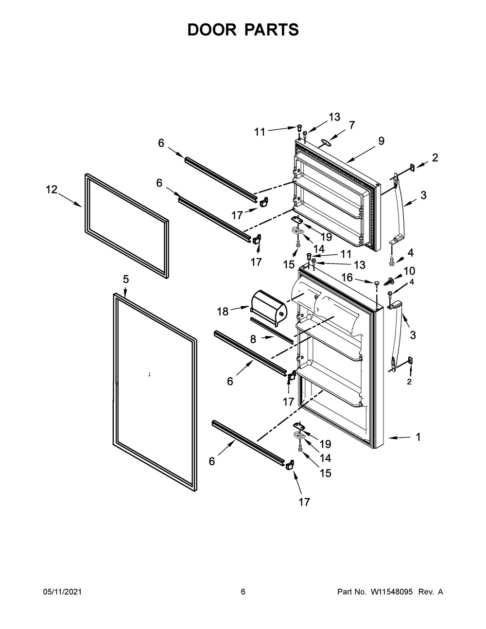Door Parts Diagram and Parts List for WRT314TFDB02  Whirlpool Refrigerator