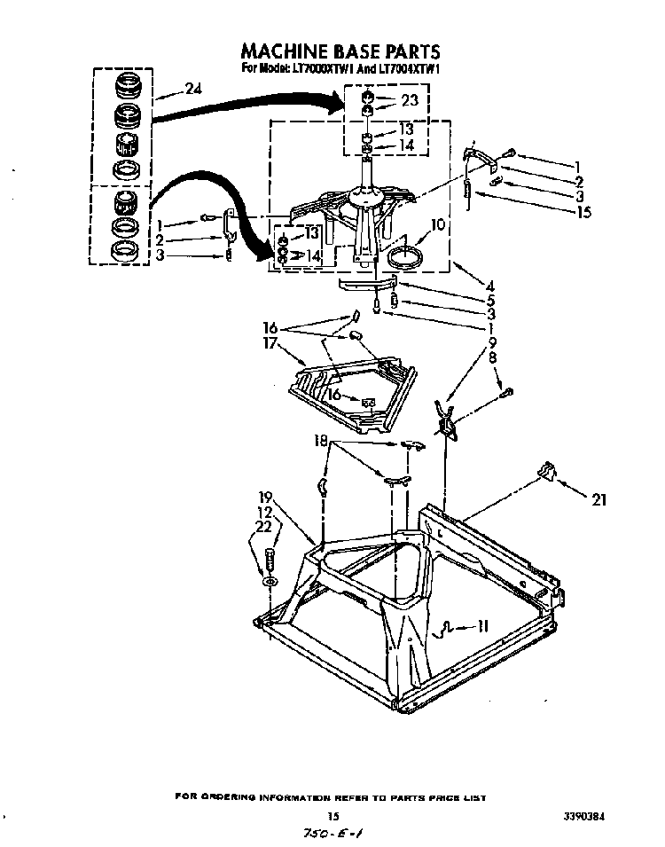 Machine Base Diagram and Parts List for LT5004XTW1  Whirlpool Washer Dryer Combo