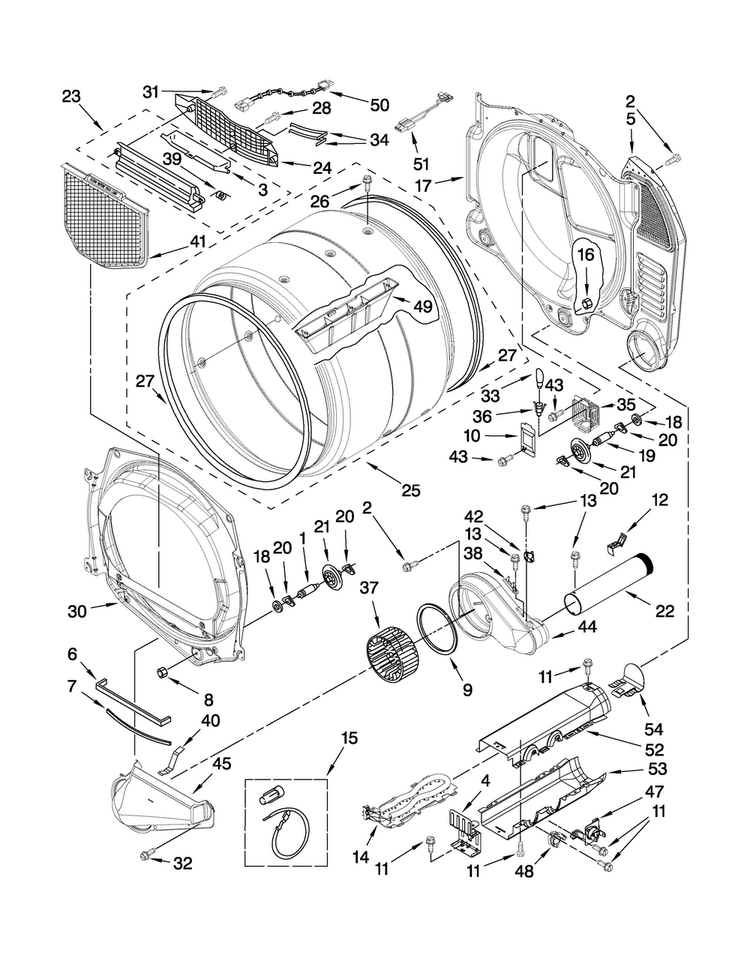 Bulkhead Parts Diagram and Parts List for YIED7300WW1  Inglis Dryer