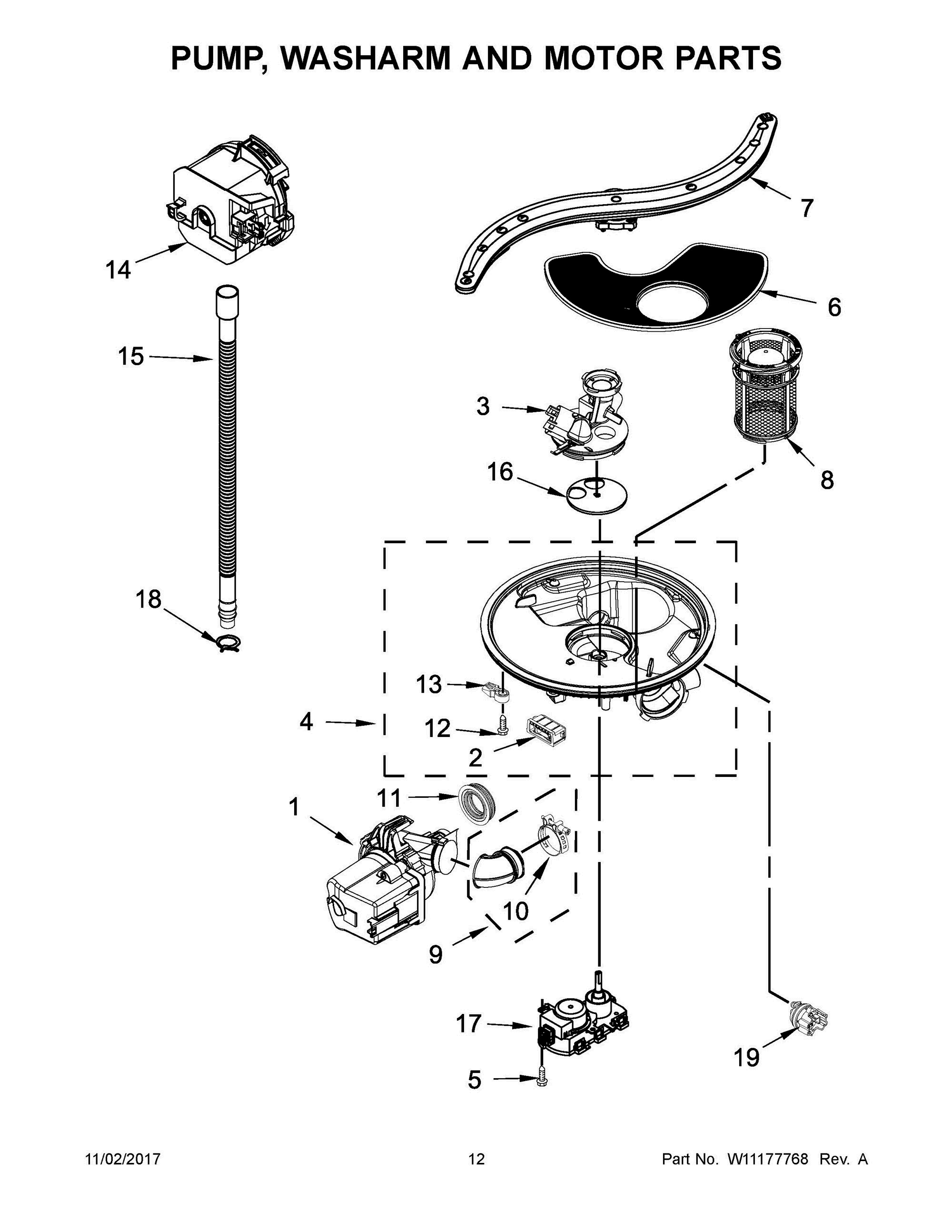07 - PUMP, WASHARM AND MOTOR PARTS Diagram and Parts List for BLB14DRANA5  Whirlpool Dishwasher
