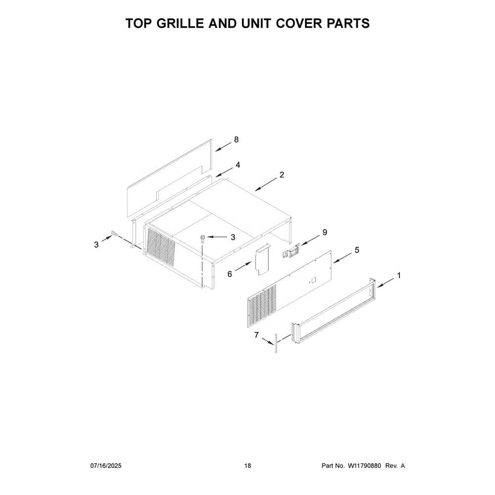 Top Grille And Unit Cover Parts Diagram and Parts List for KBSN702MPA01  KitchenAid Refrigerator