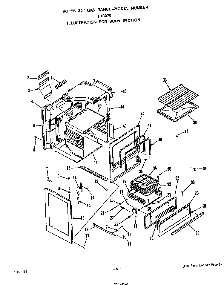 Body Diagram and Parts List for F4307*0  Roper Range