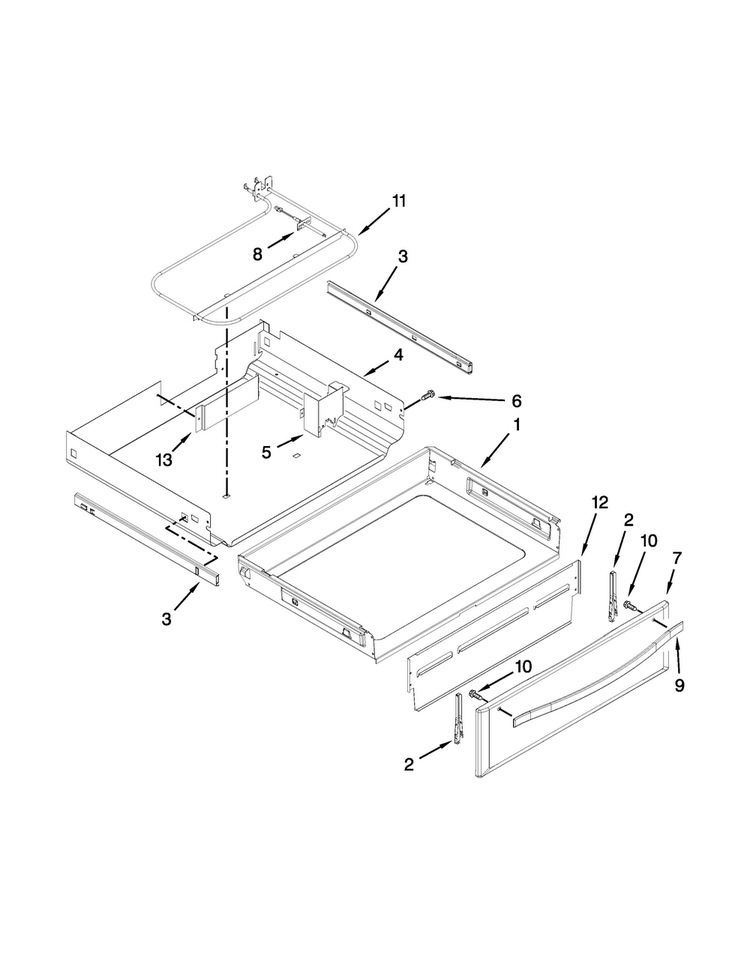 Drawer Parts Diagram and Parts List for WFG720H0AS2  Whirlpool Range