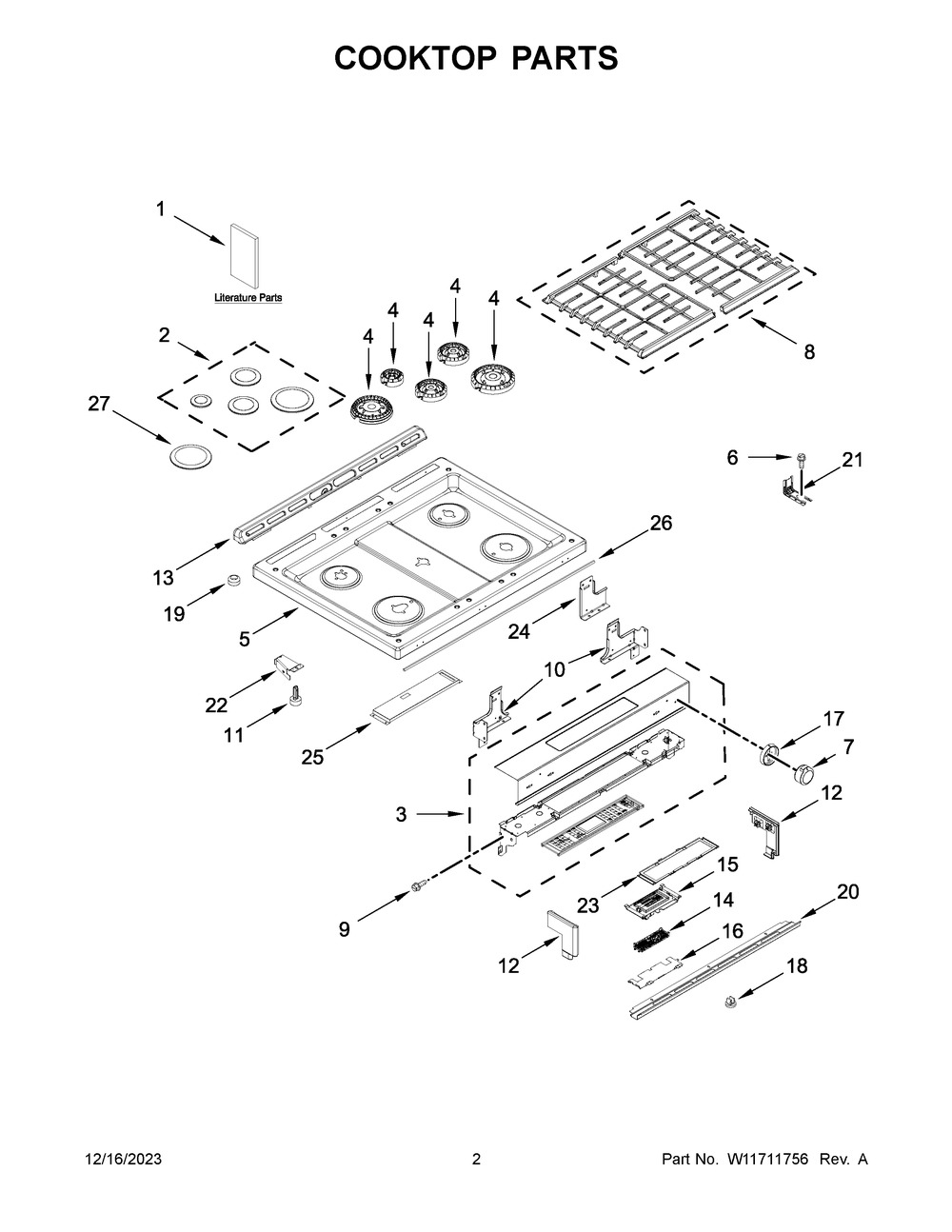Cooktop Parts Diagram and Parts List for KSGG700ESS7  KitchenAid Range