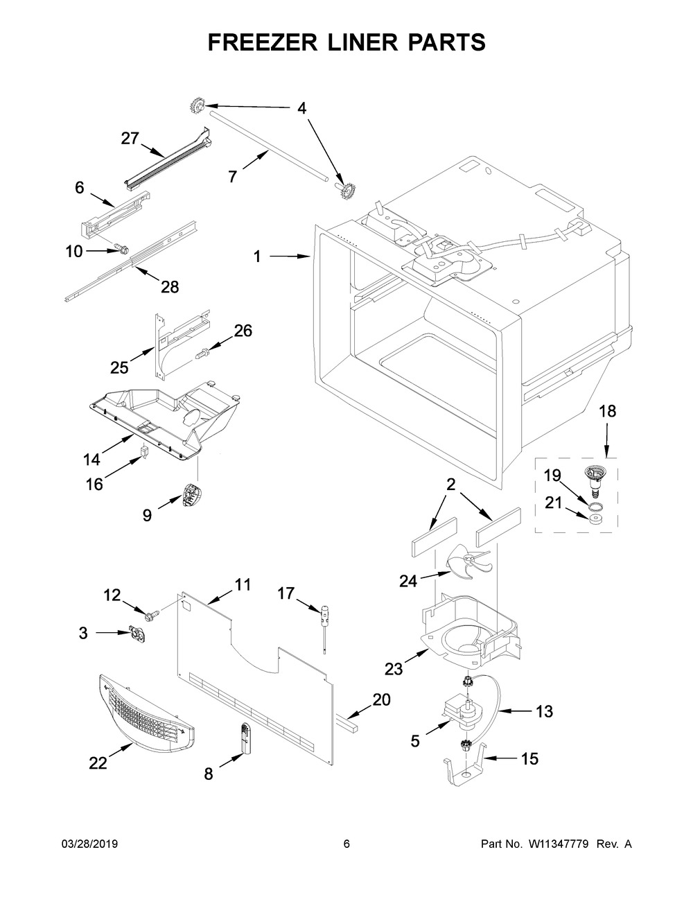 Freezer Liner Parts Diagram and Parts List for WRF532SNHZ02  Whirlpool Refrigerator