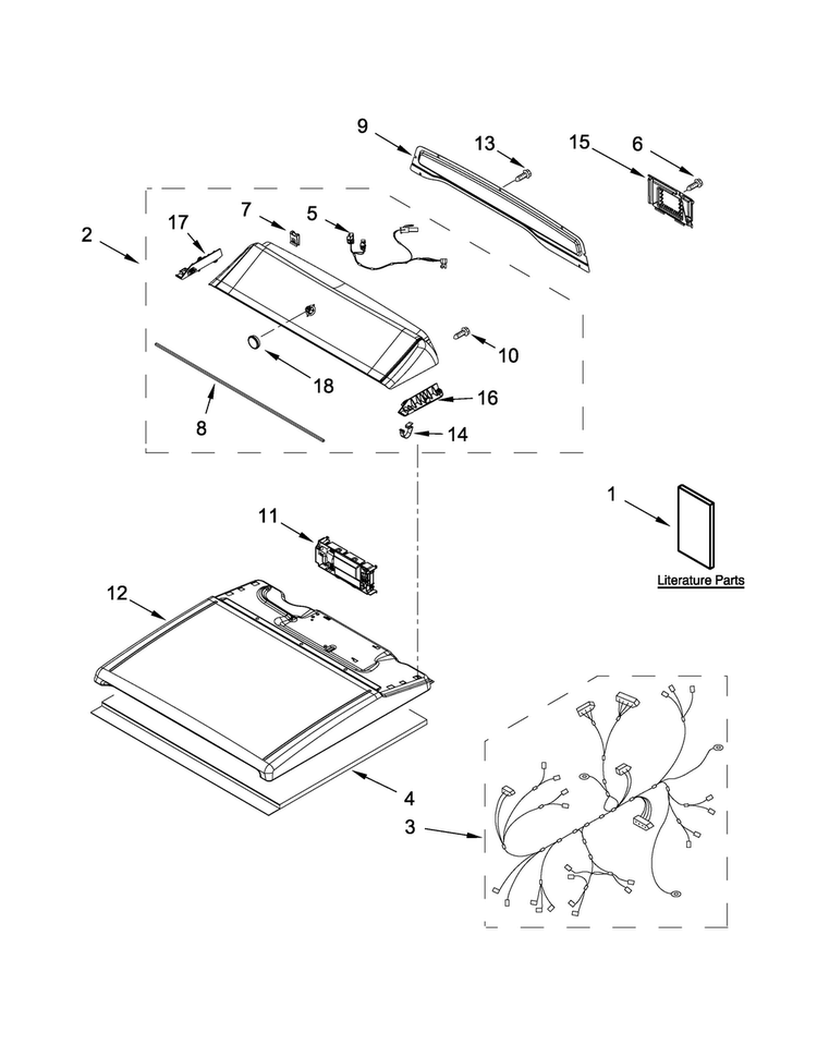 Top And Console Parts Diagram and Parts List for 11078133410  Kenmore Dryer