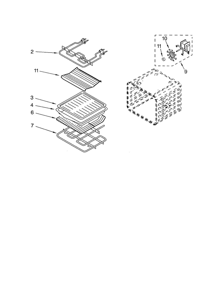 Internal Oven Diagram and Parts List for GSC308PJS1  Whirlpool Microwave Oven Combo