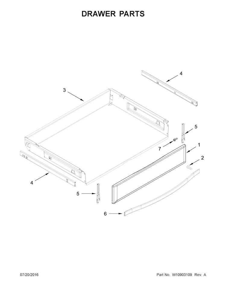 Drawer Parts Diagram and Parts List for WFG770H0FZ0  Whirlpool Range