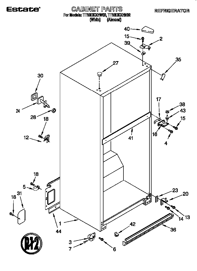 Cabinet Diagram and Parts List for TT18DKXEN01  Estate Refrigerator