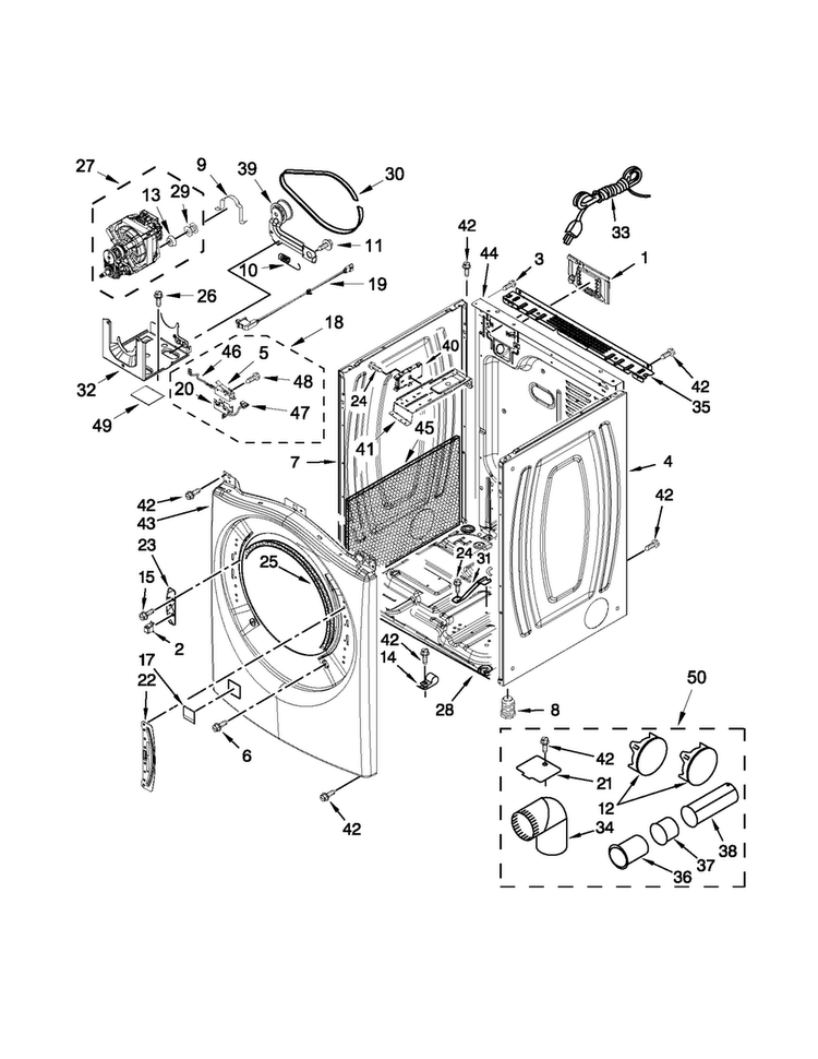 Cabinet Parts Diagram and Parts List for WGD71HEBW0  Whirlpool Dryer