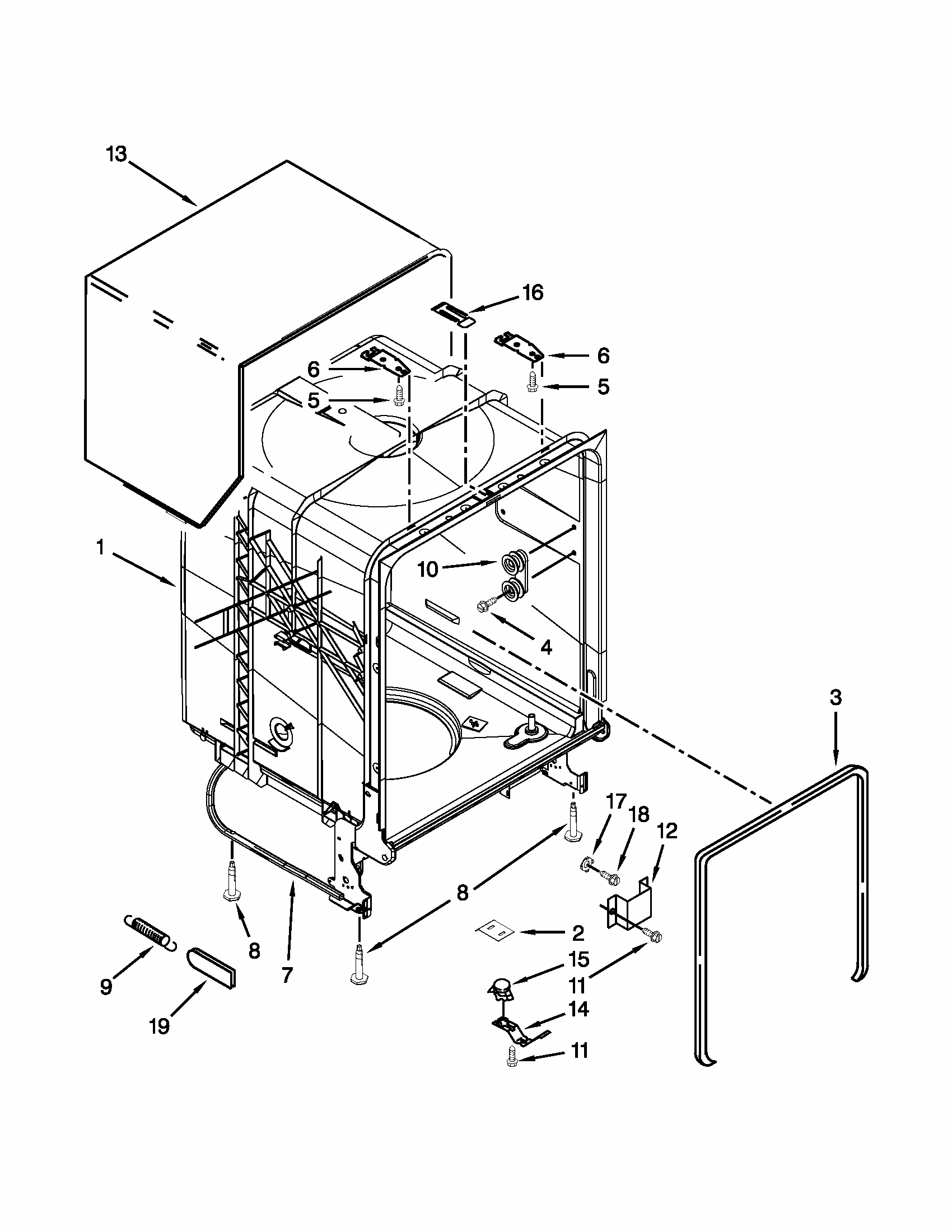 Tub And Frame Parts Diagram and Parts List for 66513272K111  Kenmore Dishwasher
