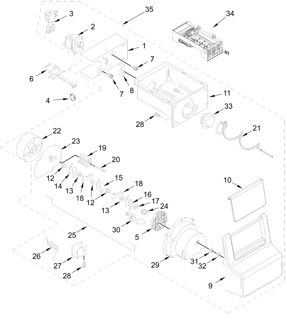 Motor And Ice Container Parts Diagram and Parts List for WRS315SDHW09  Whirlpool Refrigerator