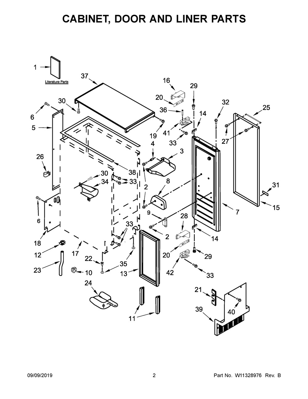 Cabinet, Door And Liner Parts Diagram and Parts List for KUIX535HBS00  Whirlpool Refrigerator