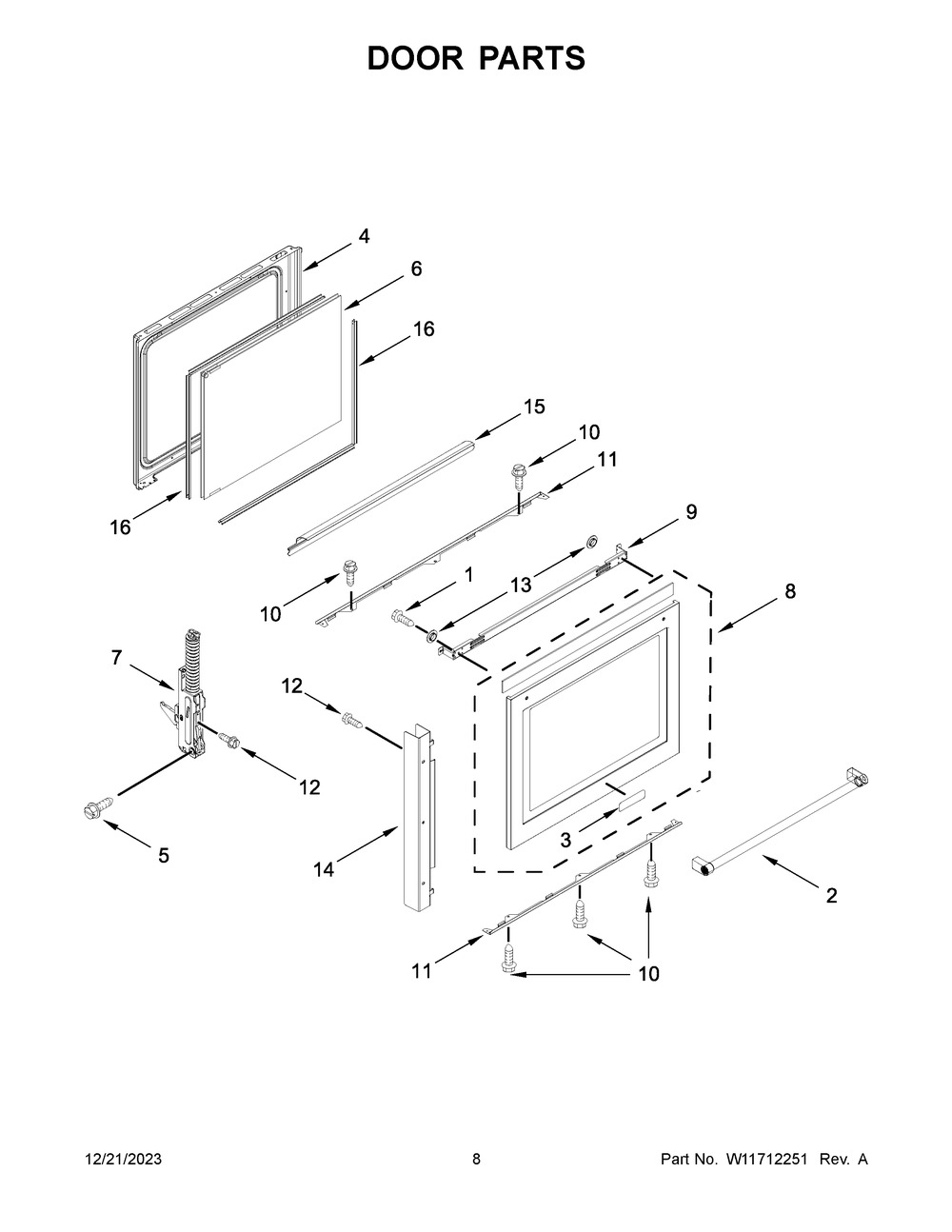 Door Parts Diagram and Parts List for KSDB900ESS9  KitchenAid Range