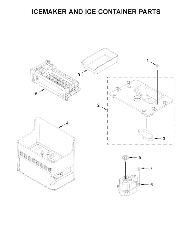 Icemaker And Ice Container Parts Diagram and Parts List for WRF995FIFZ00  Whirlpool Refrigerator